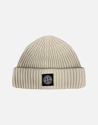 Stone Island Mens Stone Island Thick Ribbed Wool Beanie Hat Beige - Cream