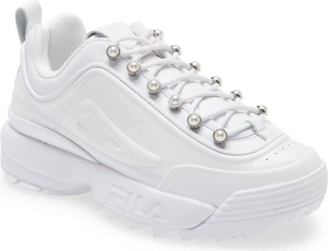 Womens Disruptor Zero Pearl Leather Sneakers In White