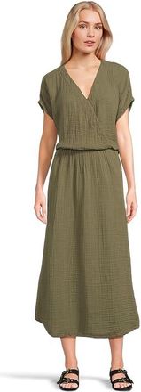 Michael Stars Rylee Midi Dress Womens Dress Olive : XL (US 10-12), Cotton