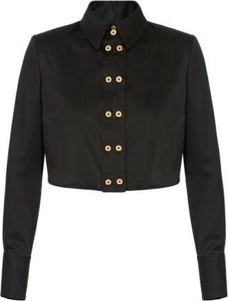 Elisabetta Franchi Cropped Katoen Satijnen Shirt - Dames - Overhemden - Zwart - L - Katoen - Overhemden
