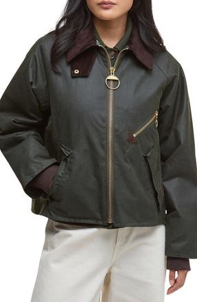 Barbour Arlene Water Repellent Waxed Jacket in Fern/Ancient Tartan at Nordstrom, Size 12 Us