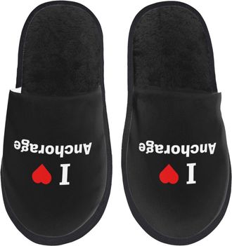 Generic Comfortable Fluffy Slipper I Love Anchorage Cotton Slipper Plush Ladies Slippers for Hotels Guest Travel L