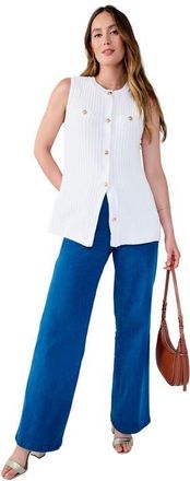 Jessica London Boxy Stitch Cardigan Sweater Vest in White at Nordstrom, Size Medium