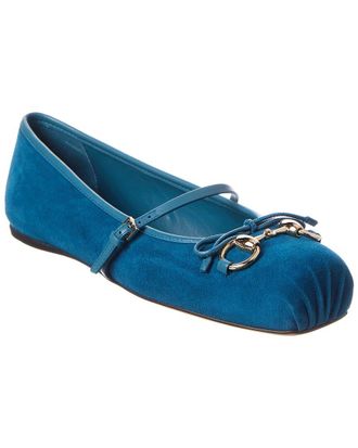 Gucci Horsebit Suede & Leather Ballet Flat