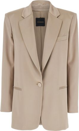 Andamane guia Beige Single-breasted Jacket With Notched Revers And Shoulder Pads In Wool Blend Stretch Woman