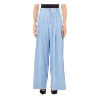 Liu Jo Wide Trousers, female, Blue, Size: XS Denim Stripe High Waist Pants