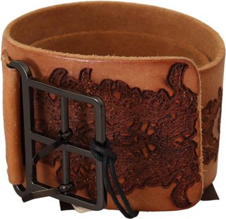 Scervino Street Womens Brown Genuine Leather Black Logo Buckle Belt - One Size