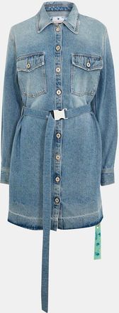 Off-white Womens Off White Logo Collared Neck Mini Dress in Blue - Size 4 UK
