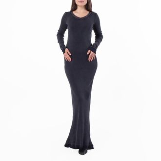 Balenciaga Distressed Lace-Trim Long Sleeve Maxi Dress, Size Medium