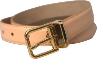 Dolce & Gabbana Womens Beige Leather Belt Gold Buckle Model - Nude - One Size