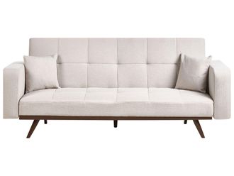 Beliani Divano Letto A 3 Posti Imbottito Con Gambe In Ferro Trapuntate E Braccioli Leggermente Ricurvi, Colore Beige Chiaro Hjulby