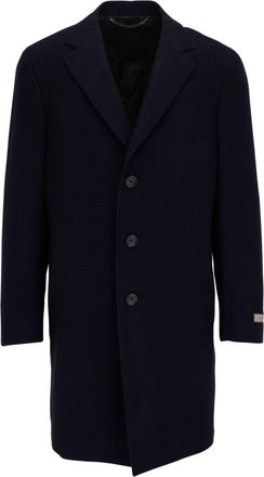 Canali single-breasted logo-appliqué coat - men - Cupro/Wool/Cashmere - 48 - Blue