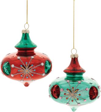 Melrose International Glittered Glass Reflector Ornament (Set of 6) - Red, Green