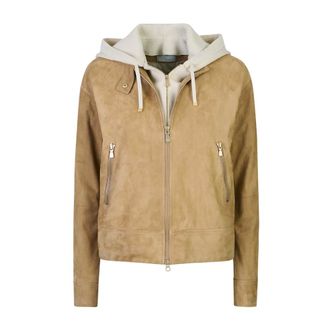 Eleventy Biker with Bib - female - Eleventy - Leather Jackets - Brown - S - Jackets
