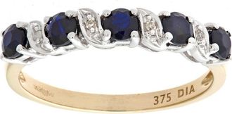 Jewelco London 9ct Gold Diamond Sapphire Ribbon Wave 5 Stone Eternity Ring 2mm - PR0AXL6899YSA