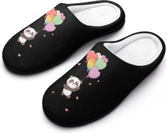Generic Panda And Rainbow Heart Balloons Fashion Cotton Slippers for Women Memory Foam House Slippers Non-Slip House Bedroom Shoes