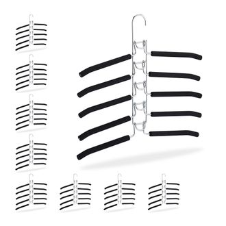 Relaxdays Set 9 Perchas Ahorra Espacio Antideslizantes, Colgador M&uacute;ltiple 5 Prendas, Compacta, 39x40,5x2cm, Plateado Y Negro