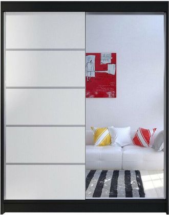 Mirjan24 Mobilier1 - Armario Closico 143, Negro + Blanco, 200x150x58cm, Puertas De Armario: Correderas, N&uacute;mero De Estantes: 0