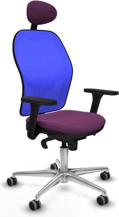 Piqueras y Crespo Piqueras Y Crespo - Jorquera Sincro Malla Azul Similpiel Morado Brazos 3d Base Aluminio Cabecero Fijo Ruedas 65mm Engomada