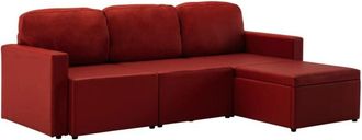 vidaXL Sof&aacute; Cama Modular De 3 Plazas Cuero Sint&eacute;tico Color Vino Tinto Vidaxl