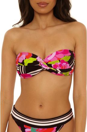 Trina Turk Bougainvillea Bandeau Bikini Top in Black Multi at Nordstrom, Size 10