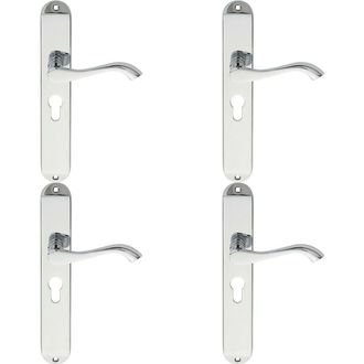 Loops 4x PAIR Curved Lever on Long Slim Euro Lock Backplate 241 x 40mm Polished Chrome