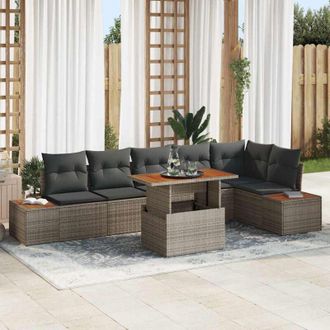 vidaXL Vidaxl - Conjunto De Comedor De Jard&iacute;n Con Coj&iacute;n 7 Pcs Gris, Marr&oacute;n