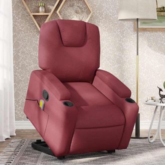 vidaXL Vidaxl - Sill&oacute;n Reclinable De Masaje Elevable Tela Rojo Tinto