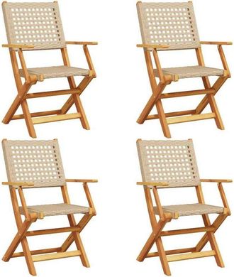 vidaXL Vidaxl - Sillas De Jard&iacute;n Plegables 4 Uds Madera Maciza Y Rat&aacute;n Pe Beige