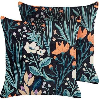 Beliani Beliani - Conjunto De 2 Cojines De Terciopelo Negro Verde Naranja 45 X 45 Cm Floral Osmunda