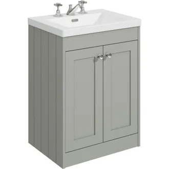Balterley Balterley 600mm Floor Standing 2 Door Unit with Minimalist Basin 3 Tap Hole - Satin Grey