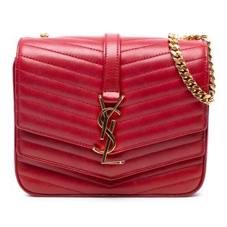 Saint Laurent Pre-owned Womens Small Chevron Lambskin Monogram Sulpice Bag - Red Leather - One Size
