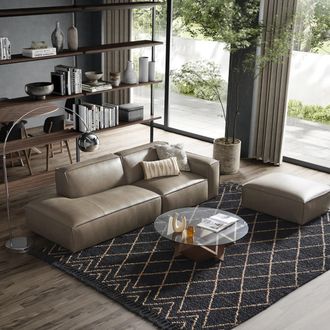 Castlery Dark Brown Top Grain Leather Left Side Chaise Sofa with Ottoman | Jonathan by Castlery