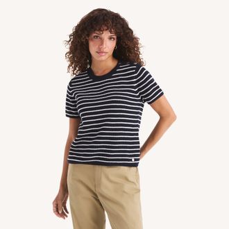 Nautica Womens Striped Short-Sleeve Sweater T-Shirt