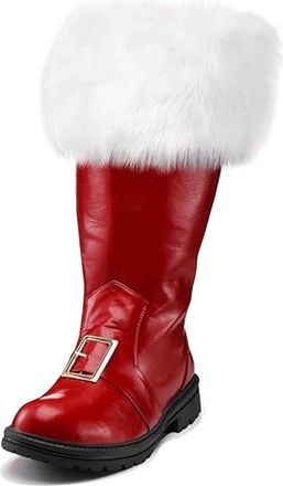 Generic Mens Mid Calf Winter Snow Boots Christmas Santa Claus Boots for Men with Side Zipper Warm and Comfortable, Non-Slip Sole Waterproof Work Walking Shoes