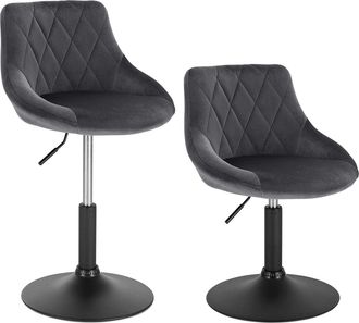 Woltu Lot De 2 Tabourets De Bar Woltu, Si&egrave;ge Bien Rembourr&eacute; En Velours, Hauteur R&eacute;glable Pieds En M&eacute;tal, Gris Fonc&eacute;