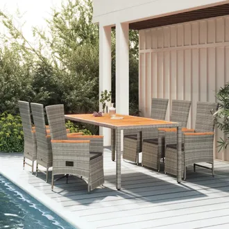 vidaXL Set Da Pranzo Da Giardino 7 Pz Con Cuscini In Polyrattan Grigio - Vidaxl