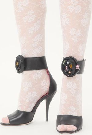 Valentino Garavani Sandalo Drip Rose In Capretto Con Cristalli 105Mm Donna NERO 35.5