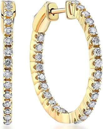 Pompeii3 14k White or Yellow Gold 1Ct TW Round Natural Diamond Hoops 1 Tall