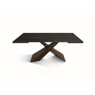 Konte Design Mesa vitroceramica dorada negra, patas metal bronce 180x90-260x90cm