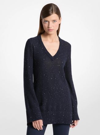 Michael Kors Sequined Linen and Cotton V-Neck Sweater