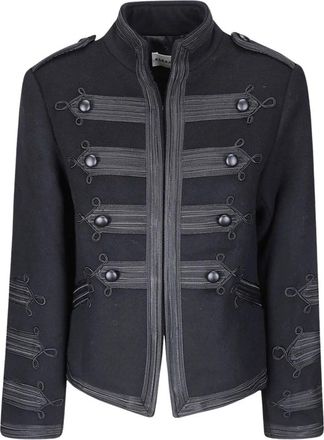 P.A.R.O.S.H. Gevlochten militaire jas - Dames - Blazers - Zwart - S - Wol - Jassen