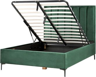 Beliani Velvet eu Double Size Bed Frame 4ft6 Dark Green Ottoman Storage Sezanne