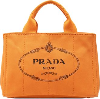 Prada Pre-owned Womens Small Canvas Canapa Logo Satchel - Orange Textile - One Size