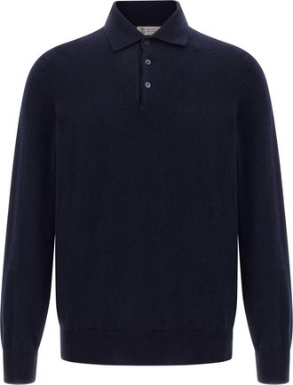 Brunello Cucinelli Blue Cashmere Polo Mens Shirt