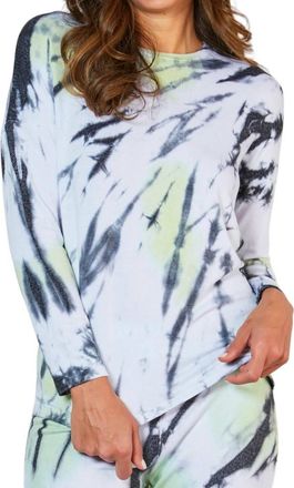 French Kyss Marble Wash Long Sleeve Scoop Neck Tee In Lime