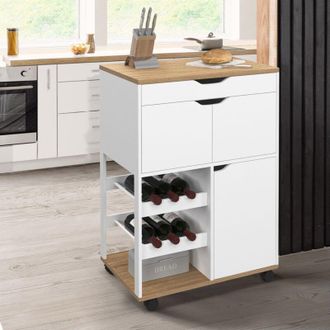 IDMarket Idmarket - Cosy Aparador De Cocina Con Armarios Y Portabotellas En Madera Y Blanco