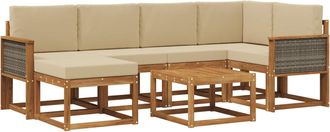 vidaXL Conjunto De Sof&aacute;s De Exterior 7 Uds. Natural Y Beige Vidaxl