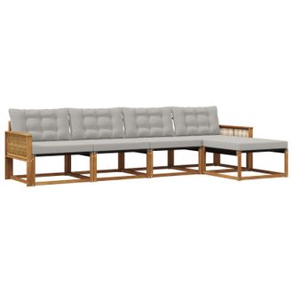 vidaXL Conjunto De Sof&aacute;s De Exterior 5 Pcs Natural Y Gris Claro Vidaxl