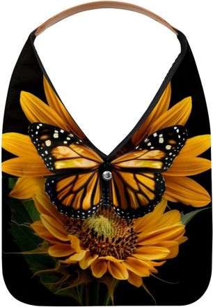 Generic Sunflower and Butterfly Reusable Lightweight Grocery Bags - Foldable Into Compact Pouch, Washable & Sturdy, Multipurpose for Shopping and Travel